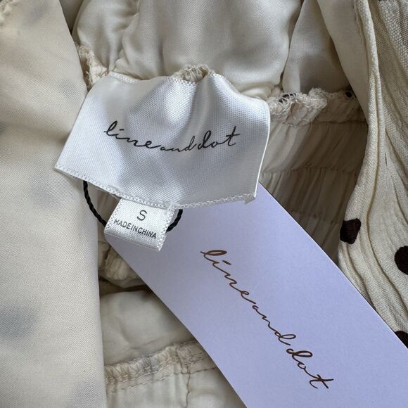 NEW LINE & DOT Kimmi Mini Dress Sz S Ivory Brown Dots Boho Ruffle Romantic - Picture 12 of 16